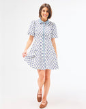 Mary Square Navy & Green Print Dress CW