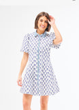 Mary Square Navy & Green Print Dress CW