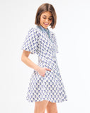 Mary Square Navy & Green Print Dress CW