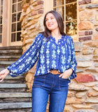 Mary Square Blue Ikat Blouse CW
