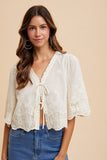 Annie Wear Ivory Embroidered Tie Front Blouse CW