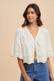 Annie Wear Ivory Embroidered Tie Front Blouse CW