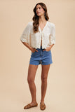 Annie Wear Ivory Embroidered Tie Front Blouse CW