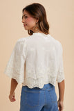 Annie Wear Ivory Embroidered Tie Front Blouse CW
