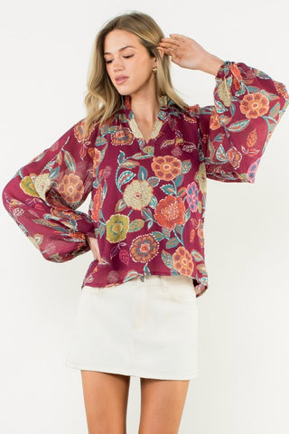THML Burgundy Floral Blouse CW