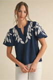 Jodifl Navy Embroidered Sleeve Top CW