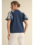 Jodifl Navy Embroidered Sleeve Top CW