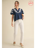 Jodifl Navy Embroidered Sleeve Top CW