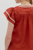 Entro Cinnamon Embroidered Flutter Sleeve Top CW