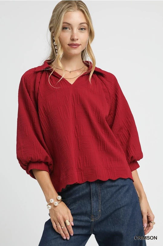Umgee Crimson Textured Pullover Top CW