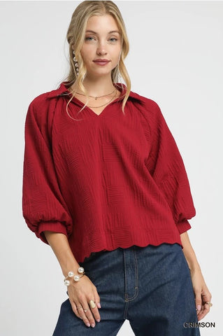 Umgee Crimson Textured Pullover Top CW