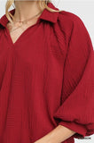 Umgee Crimson Textured Pullover Top CW