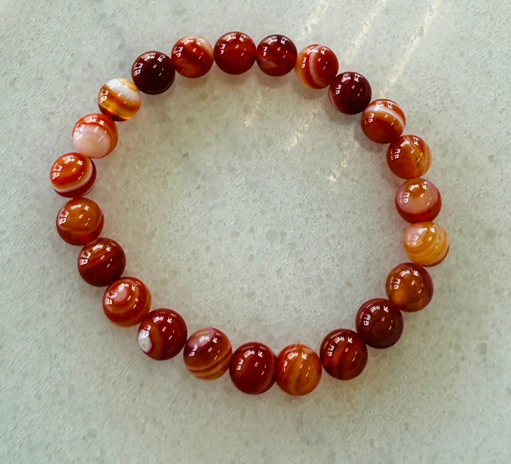 Red Orange Beaded Agate Bracelet