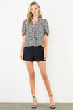 THML Black and White Print Puff Sleeve Top CW