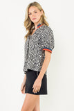 THML Black and White Print Puff Sleeve Top CW