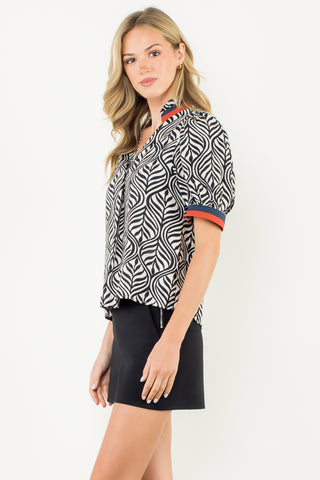 THML Black and White Print Puff Sleeve Top CW