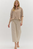 Entro Brown Stripe Button Down Ruffle Hem Top CW