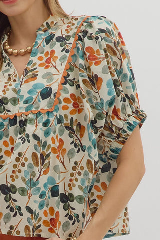Entro Ecru Botanical Print Top CW