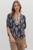 Entro Navy Caftan Inspired Top CW