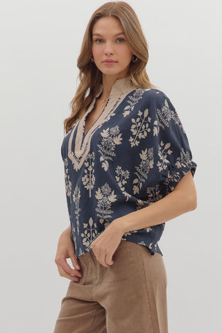 Entro Navy Caftan Inspired Top CW