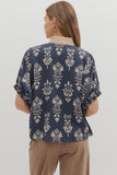 Entro Navy Caftan Inspired Top CW