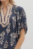 Entro Navy Caftan Inspired Top CW