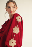 Jodifl Burgundy Embroidered Tie Front Blouse CW