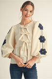 Jodifl Cream Floral Embroidered Tie Front Blouse CW