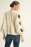 Jodifl Cream Floral Embroidered Tie Front Blouse CW