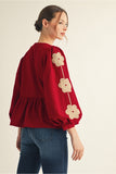 Jodifl Burgundy Embroidered Tie Front Blouse CW
