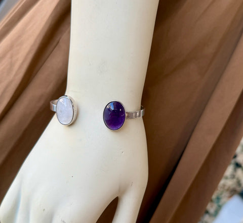 Double Amethyst and Moonstone Silver Bracelet