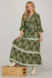 She & Sky Olive Print Dress CW