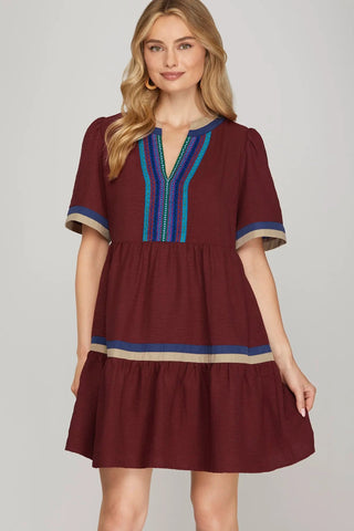 She & Sky Wine Tiered Dress CW