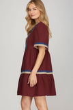 She & Sky Wine Tiered Dress CW