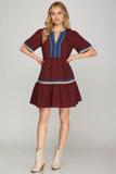 She & Sky Wine Tiered Dress CW