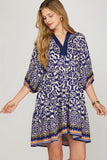 She & Sky Navy Border Print Dress CW