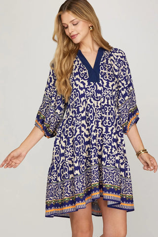 She & Sky Navy Border Print Dress CW