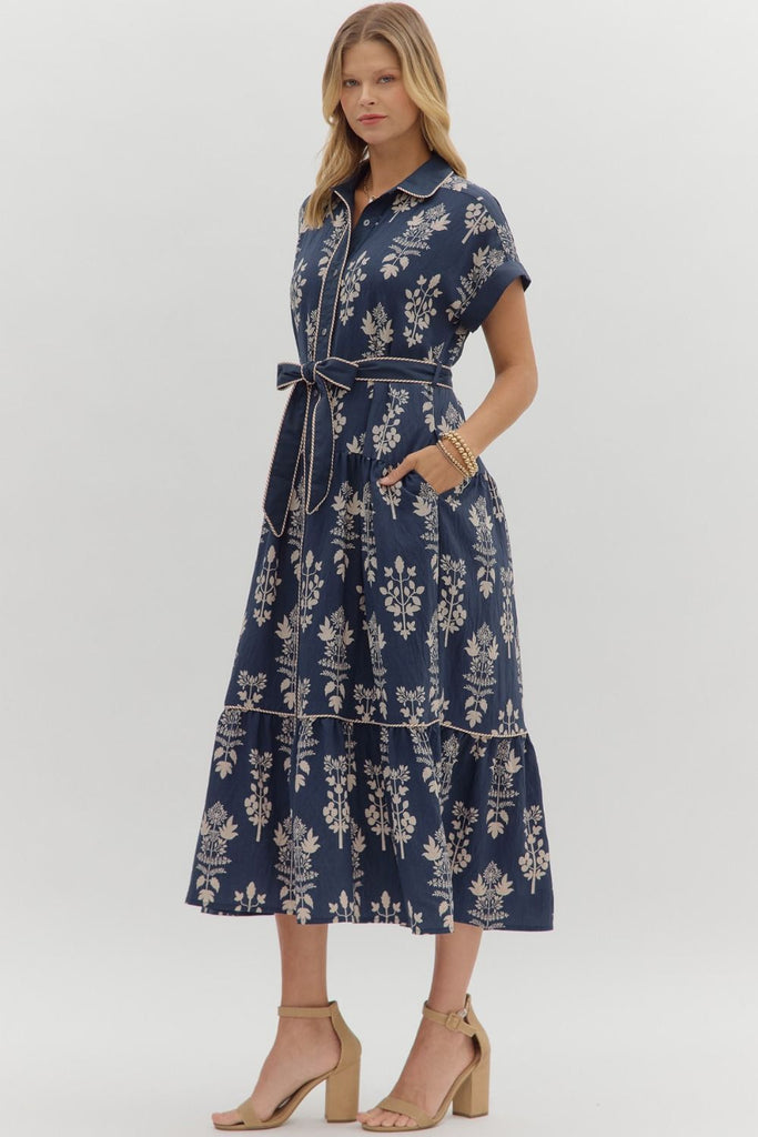 Entro Navy Floral Midi Dress CW