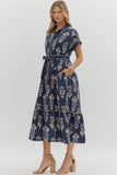 Entro Navy Floral Midi Dress CW