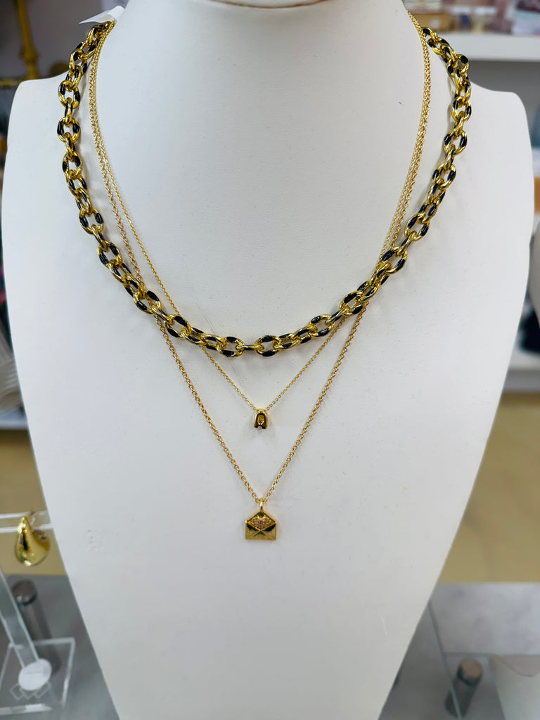 Black Enamel Link Chain Necklace