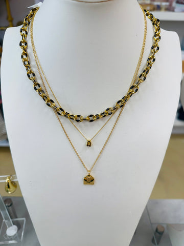 Black Enamel Link Chain Necklace