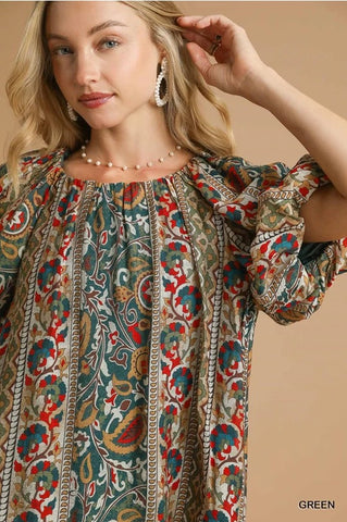 Umgee Green Print Top CW