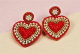 Red Heart Beaded Earrings