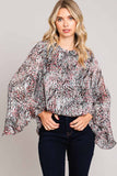 Abstract Print Ruffle Sleeve Top