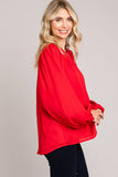 Red Soft Bubble Sleeve Blouse