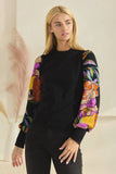 Plus Floral Printed High Gauge Mock Neck Sweater