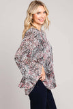 Abstract Print Ruffle Sleeve Top