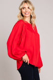 Red Soft Bubble Sleeve Blouse