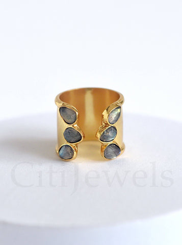 Handmade Multi Gemstone Cuff Ring