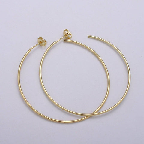 50 mm Simple Light Hoops 24K Gold, Loop Gold Earrings for DIY Earring Craft Supply Jewelry Making, EARR-1390-1391